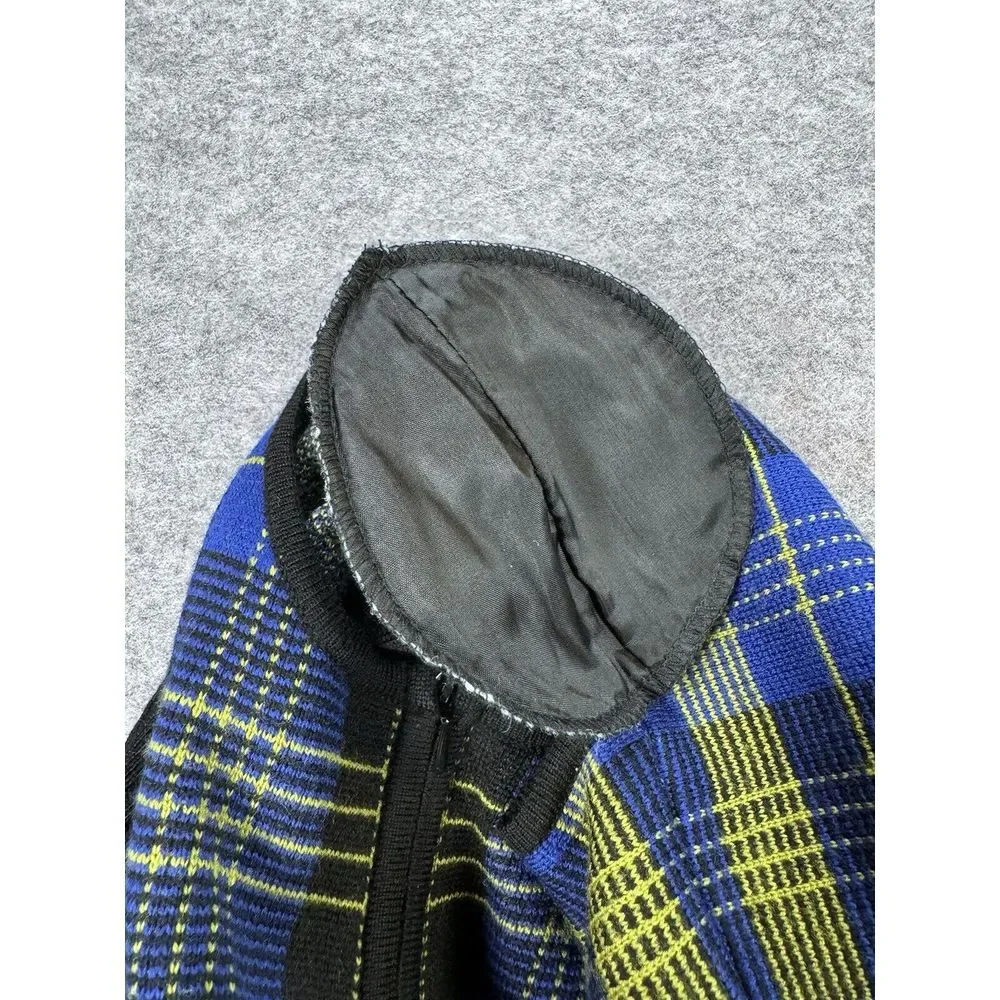 Valerie Stevens Petites Women PM Cardigan‎ Blue Plaid Full Zip 100% Wool